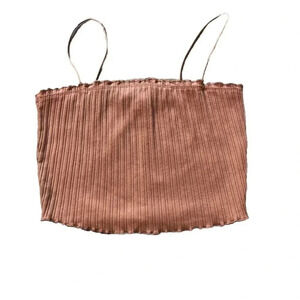 Bozzolo Brown Crop Top Bandeau With Straps Ruffle Hems Size Small